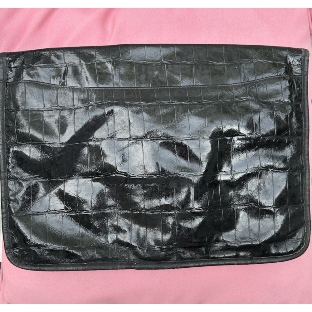 Vintage Aldana Italian Black Croc Embossed Oversized Envelope Clutch Bag‎ - Picture 2 of 8